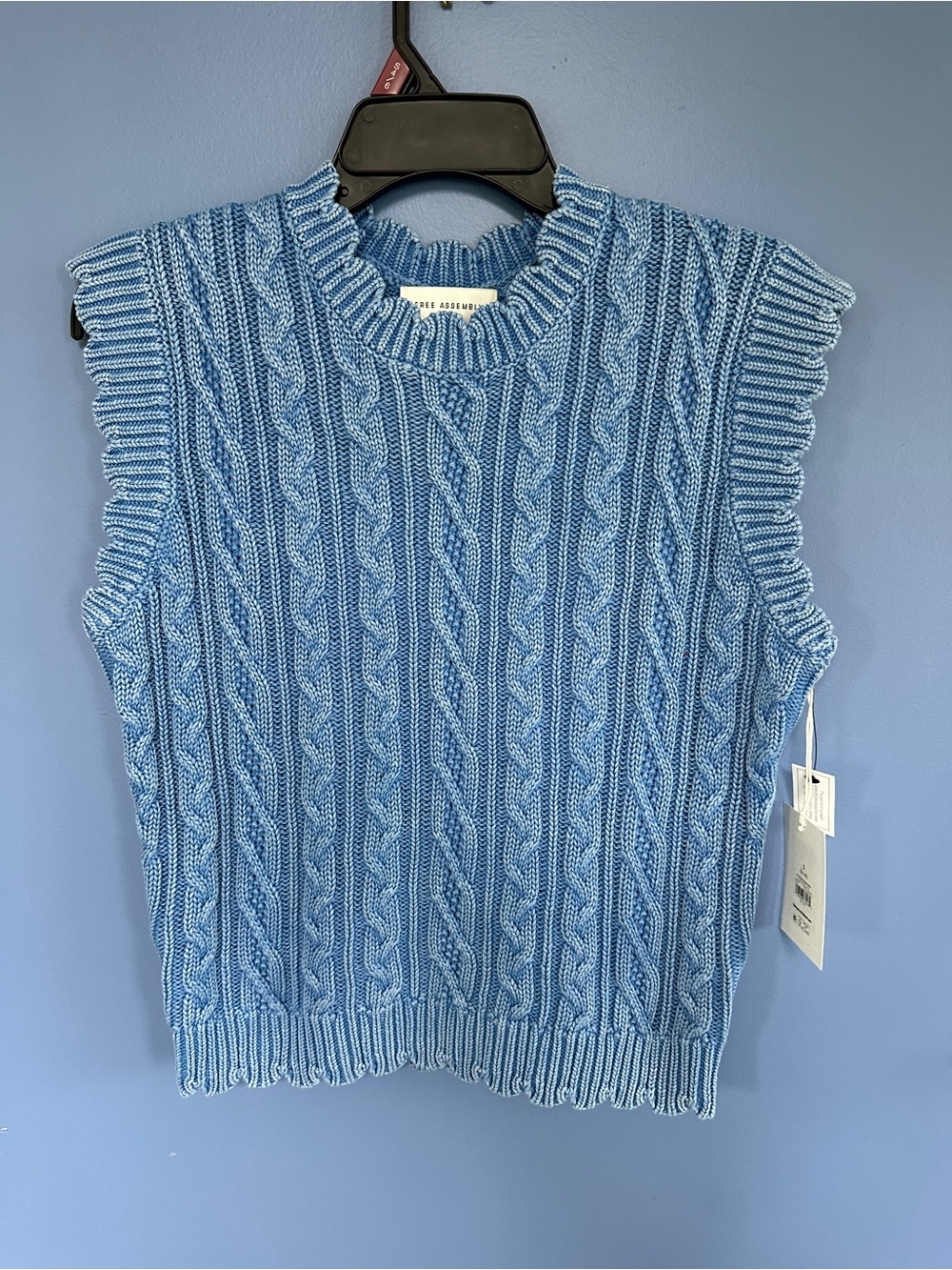 Cable Knit Sleeveless Sweater Vest in Light Blue by Free Assembly